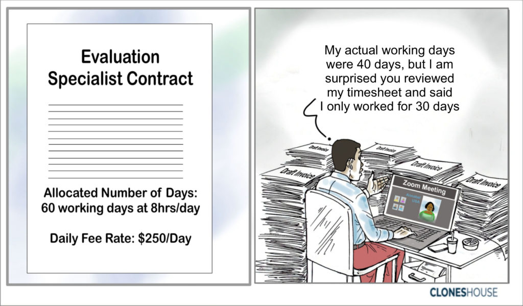 A comic about evaluation contract and review of the contract.